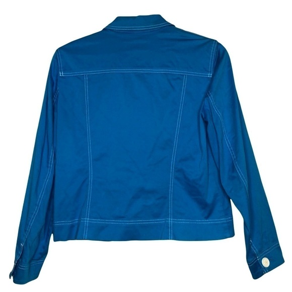 JONES NEW YORK SIGNATURE Blue Denim-Inspired Jacket White Stitching - Size Small - Picture 2 of 5